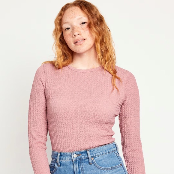 NWT OLD NAVY Fitted Textured Top Color: Anise crew neck
long sleeves - Picture 2 of 5